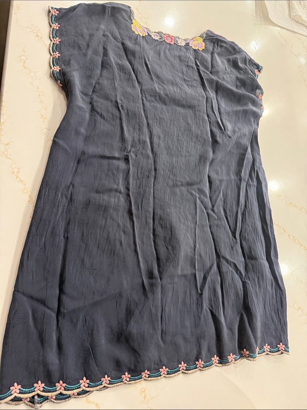 Johnny Was Navy Embroidered Boho Tunic with Floral Yoke - Picture 5 of 5